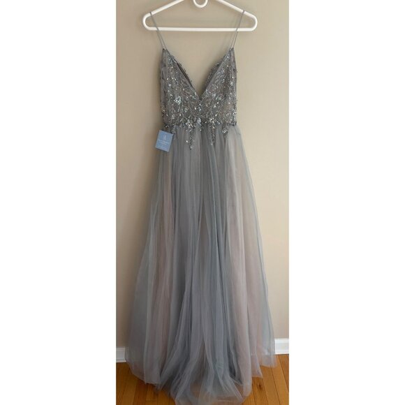 Andrea & Leo Couture A0672 NWT Smoky Blue Embellished Tulle Prom Ball Gown Sz 4 - Picture 8 of 16